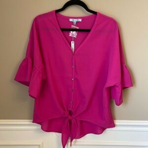 NWT She + Sky Fuchsia Button‎ Front Blouse - Small, Medium, Large